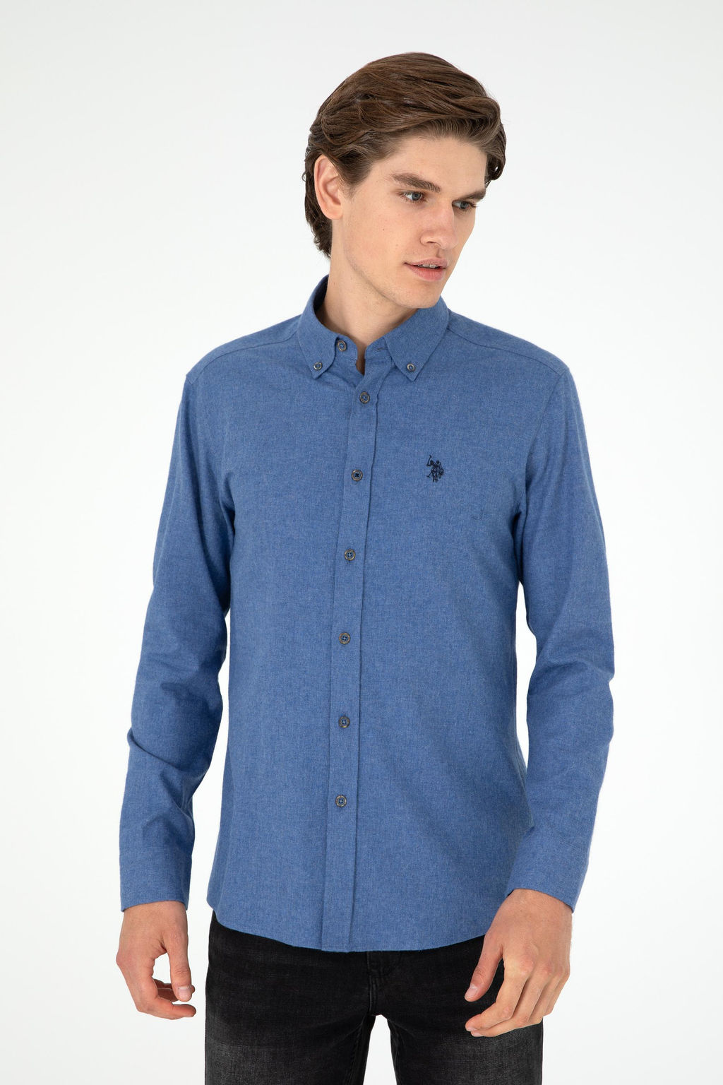 Мужская базовая рубашка цвета индиго с длинным рукавом - U.s. polo assn фото 3