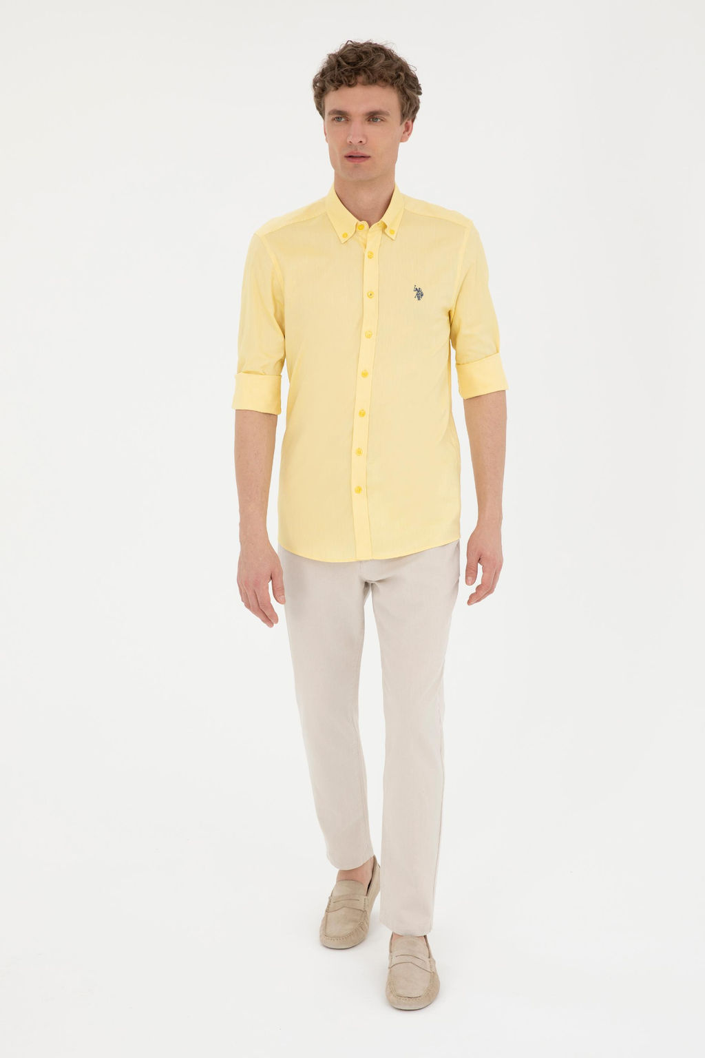 U. S. Polo Assn / Мужская желтая базовая рубашка с длинным рукавом - U.s. polo assn фото 11