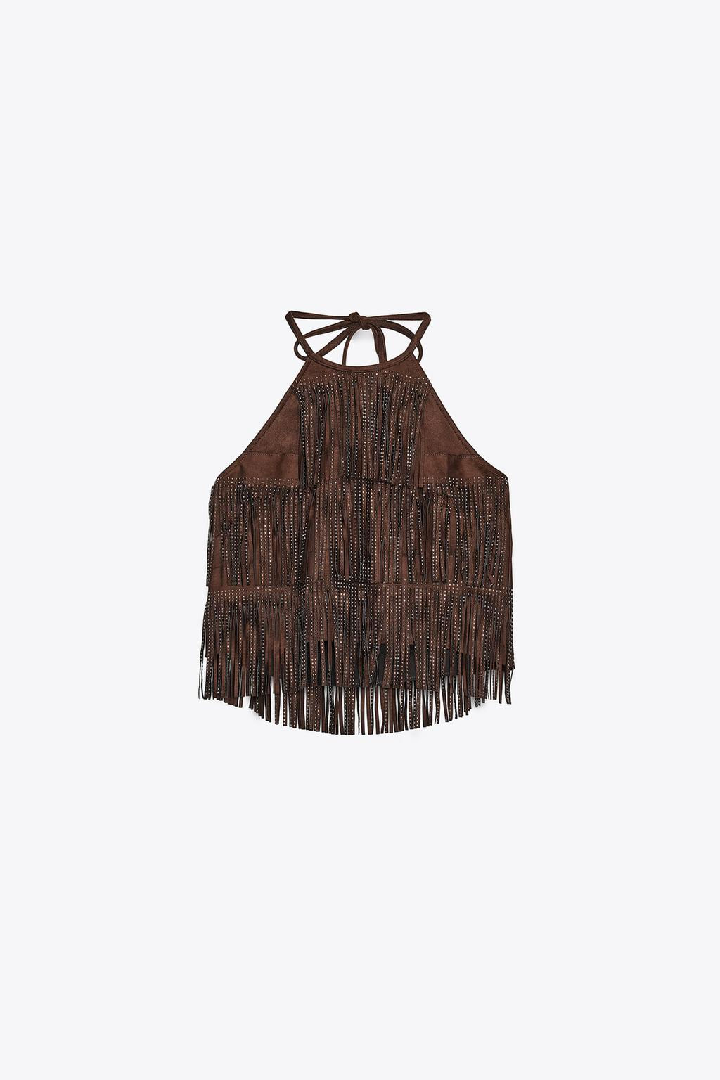 SPARKLY FAUX SUEDE EFFECT FRINGED TOP - Zara фото 8