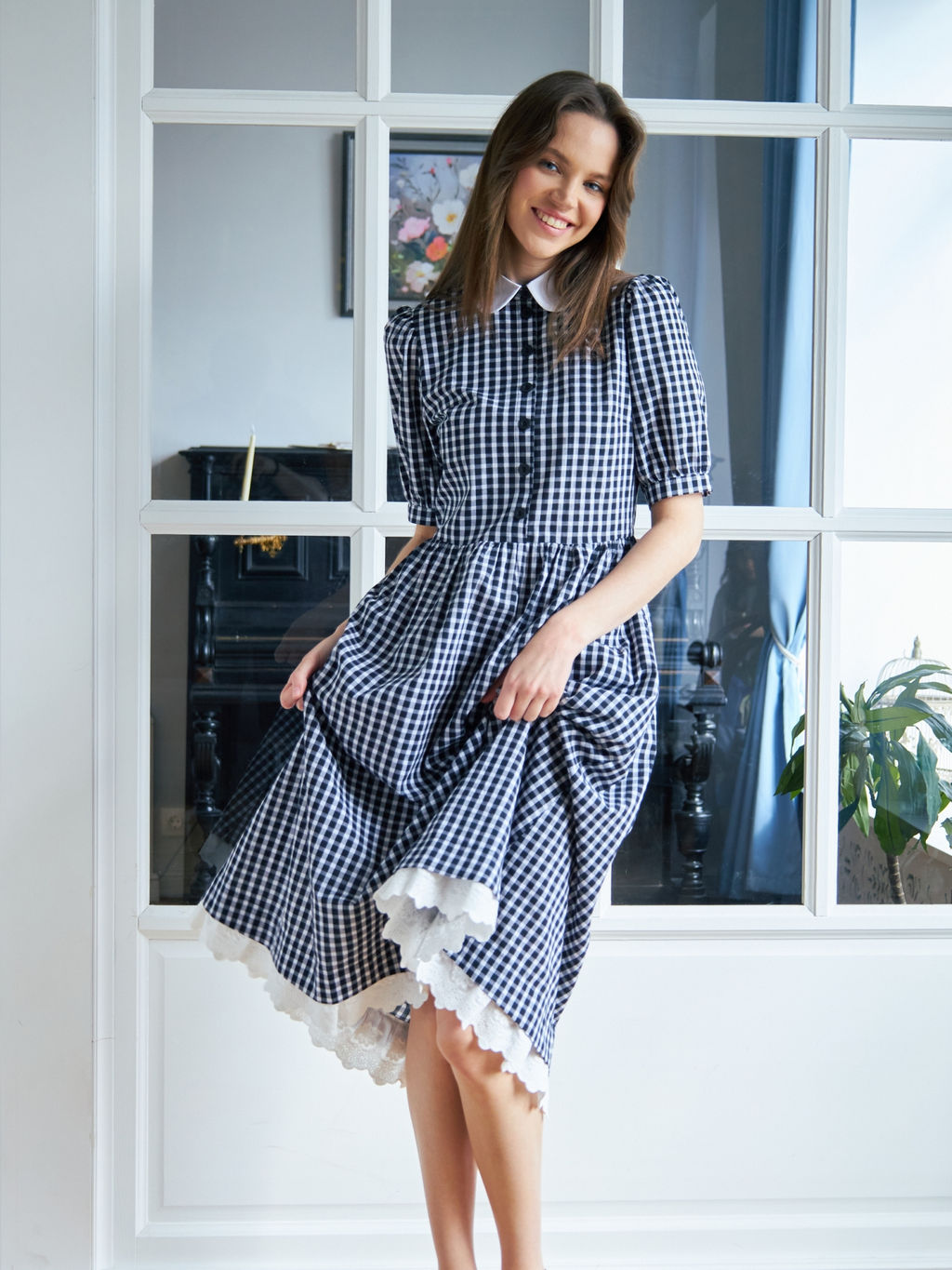 Платье хлопок OD-790-7 ч/б клетка