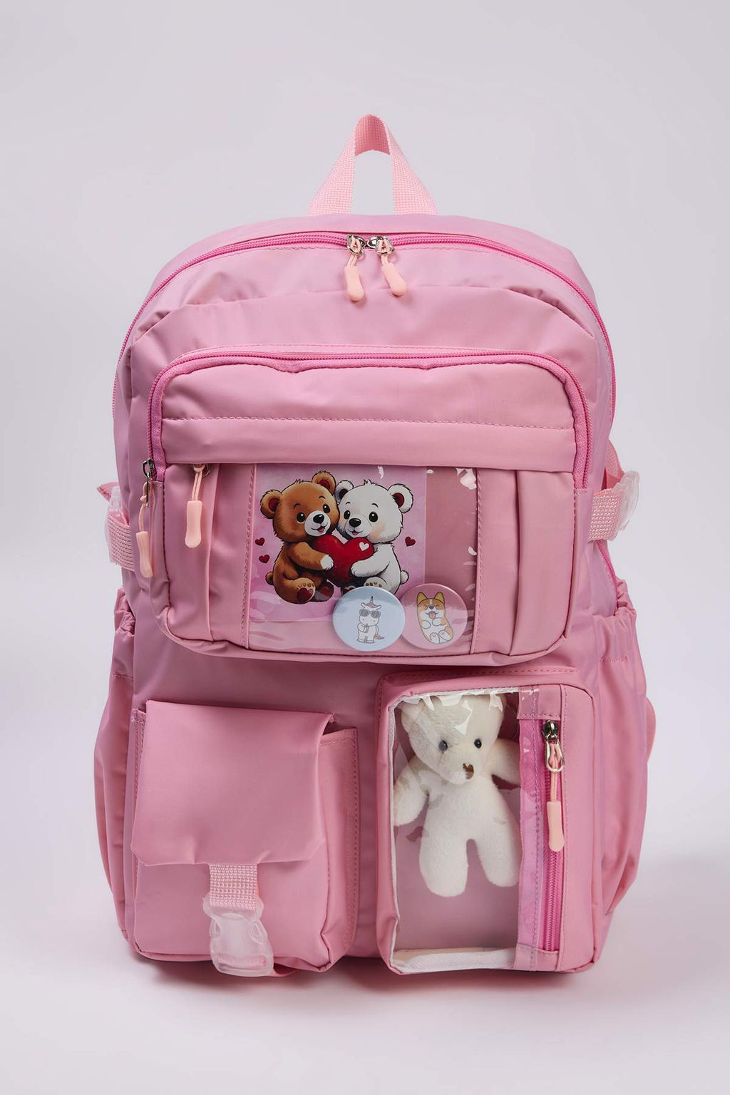 Pembe Kore Tarz? Aksesuarl?,Rozet Detayl? ve Ay?c?kl? Kids Okul S?rt Cantas? TAKAW26OI00004