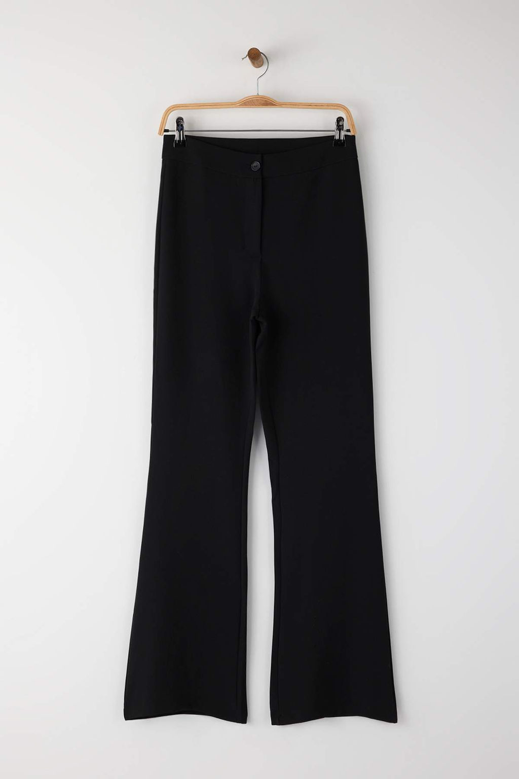 Siyah Flare Ispanyol Paca Bootcut Dokuma Pantolon TOFAW19BB0581