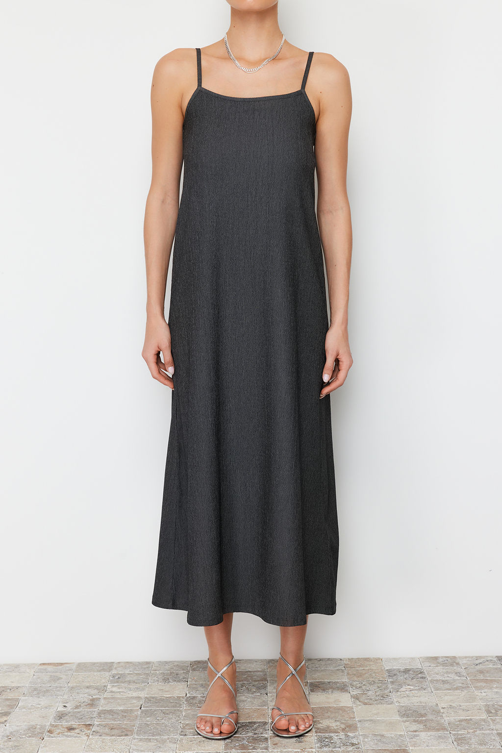 Yag Yesili Duz Midi Ask?l? Shift/Duz Maxi Orme Elbise TWOSS24EL00288 - Trendyolmilla фото 8