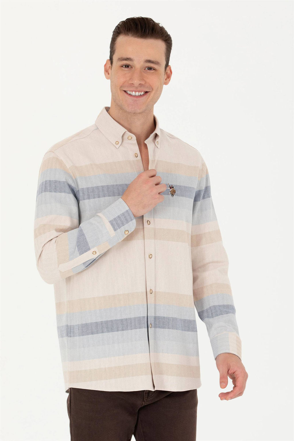 U. S. Polo Assn Мужская рубашка светло-коричневого цвета с длинным рукавом - U.s. polo assn фото 3