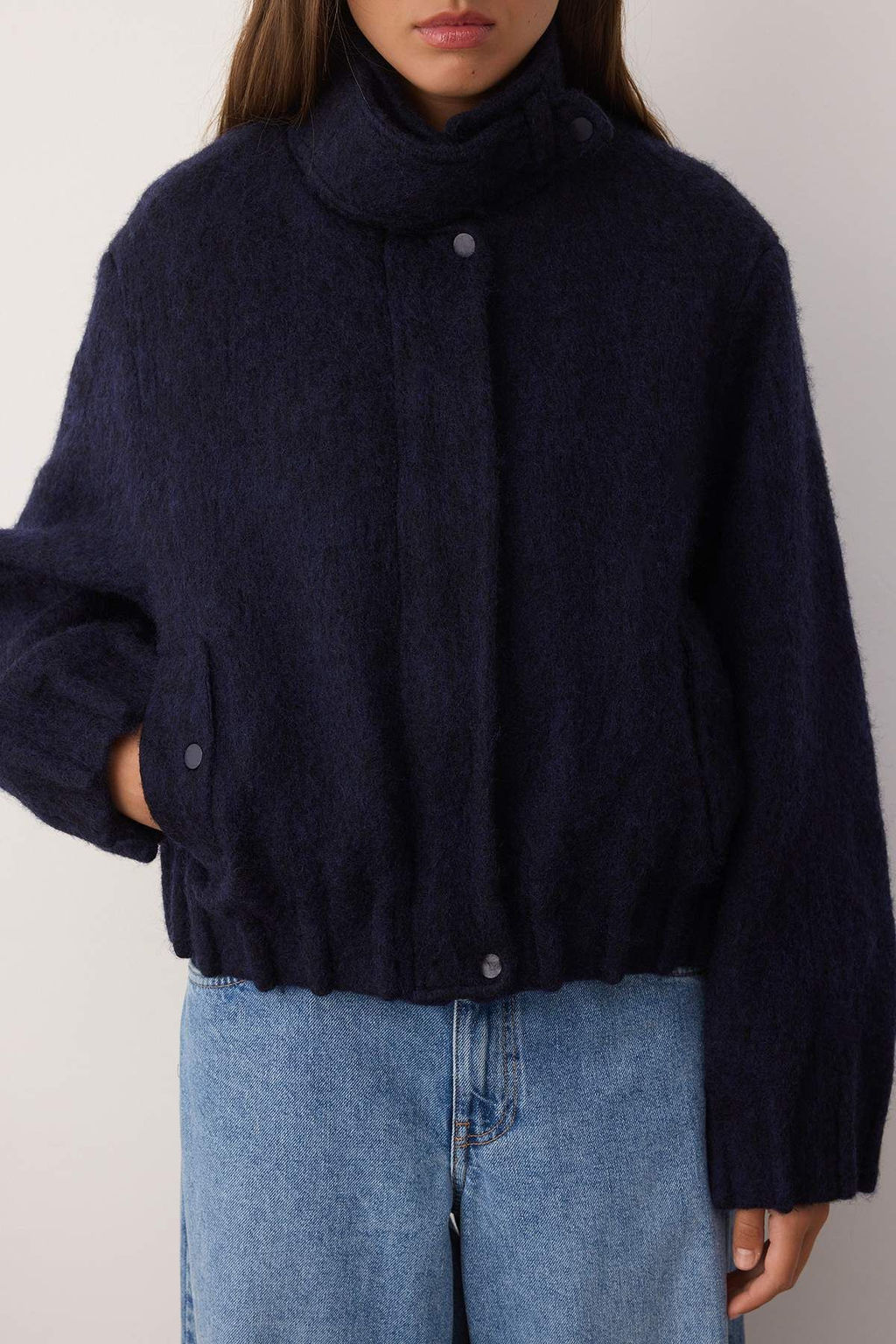 Lacivert Regular Kal?p Tuylu Kase Bomber Ince Ceket Mont TWOAW26MO00101 - Trendyolmilla фото 4