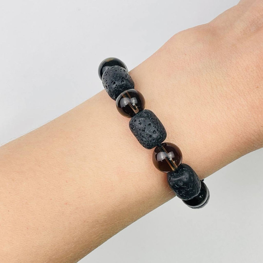 Браслет регулируемый из Лавы и Раухтопаза от 18 см