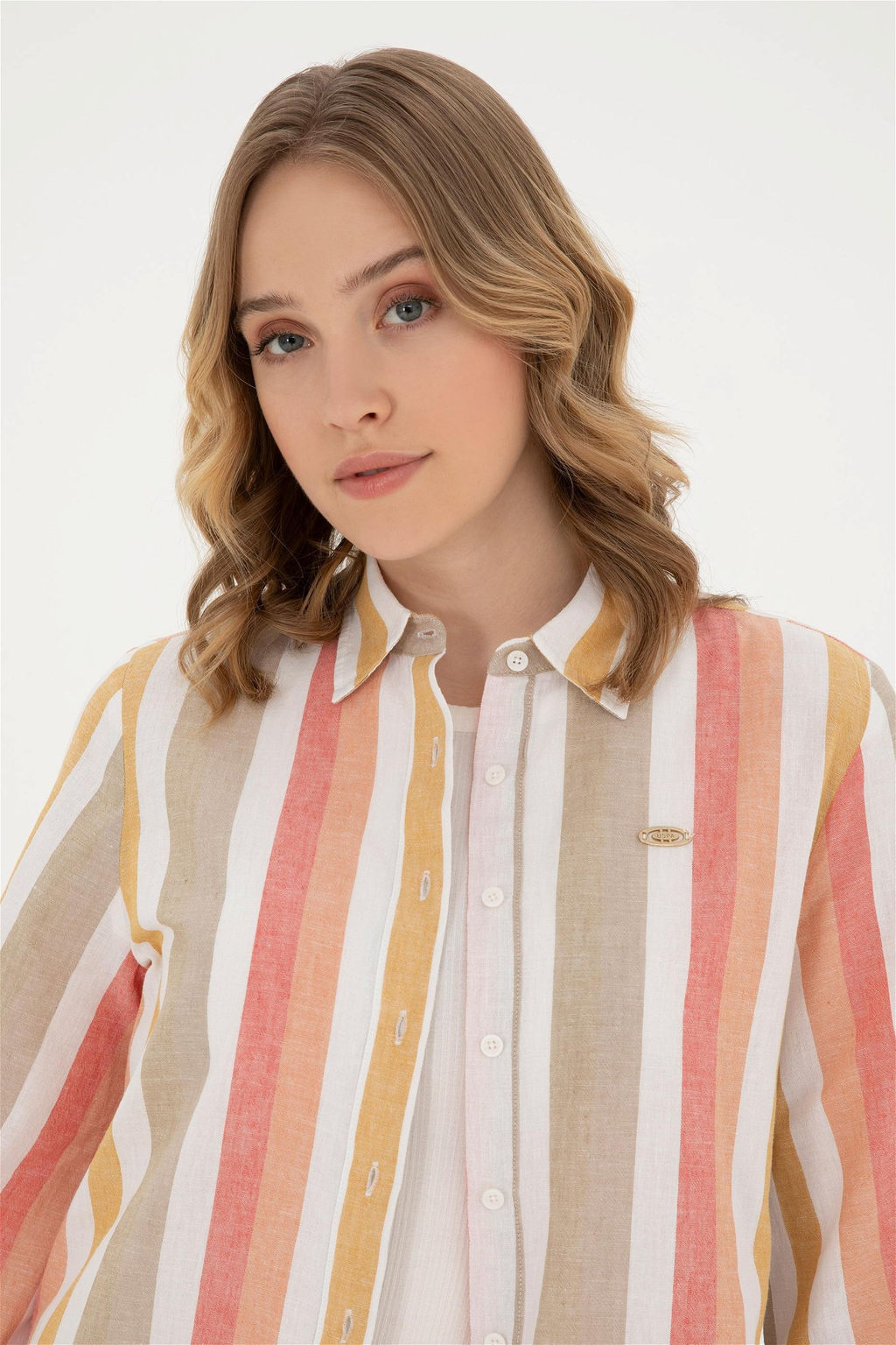 Женская пудровая рубашка с длинным рукавом Неожиданная скидка в корзине - U.s. polo assn фото 2