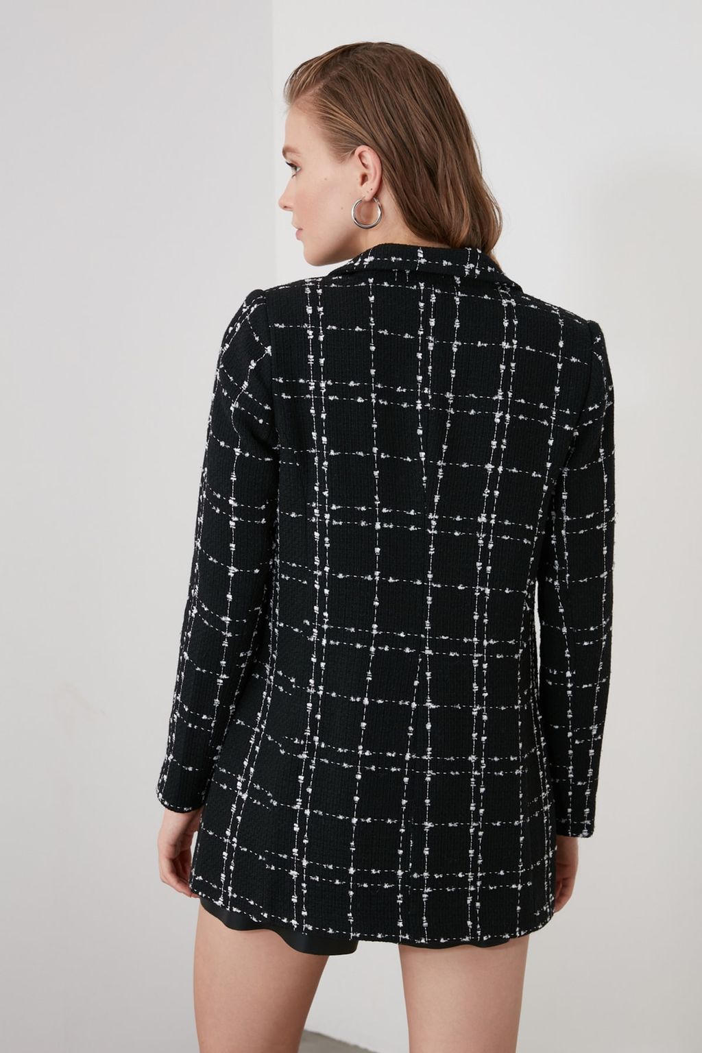 Siyah Tuvit Regular Dokuma Ekose Blazer Ceket TWOAW21CE0105