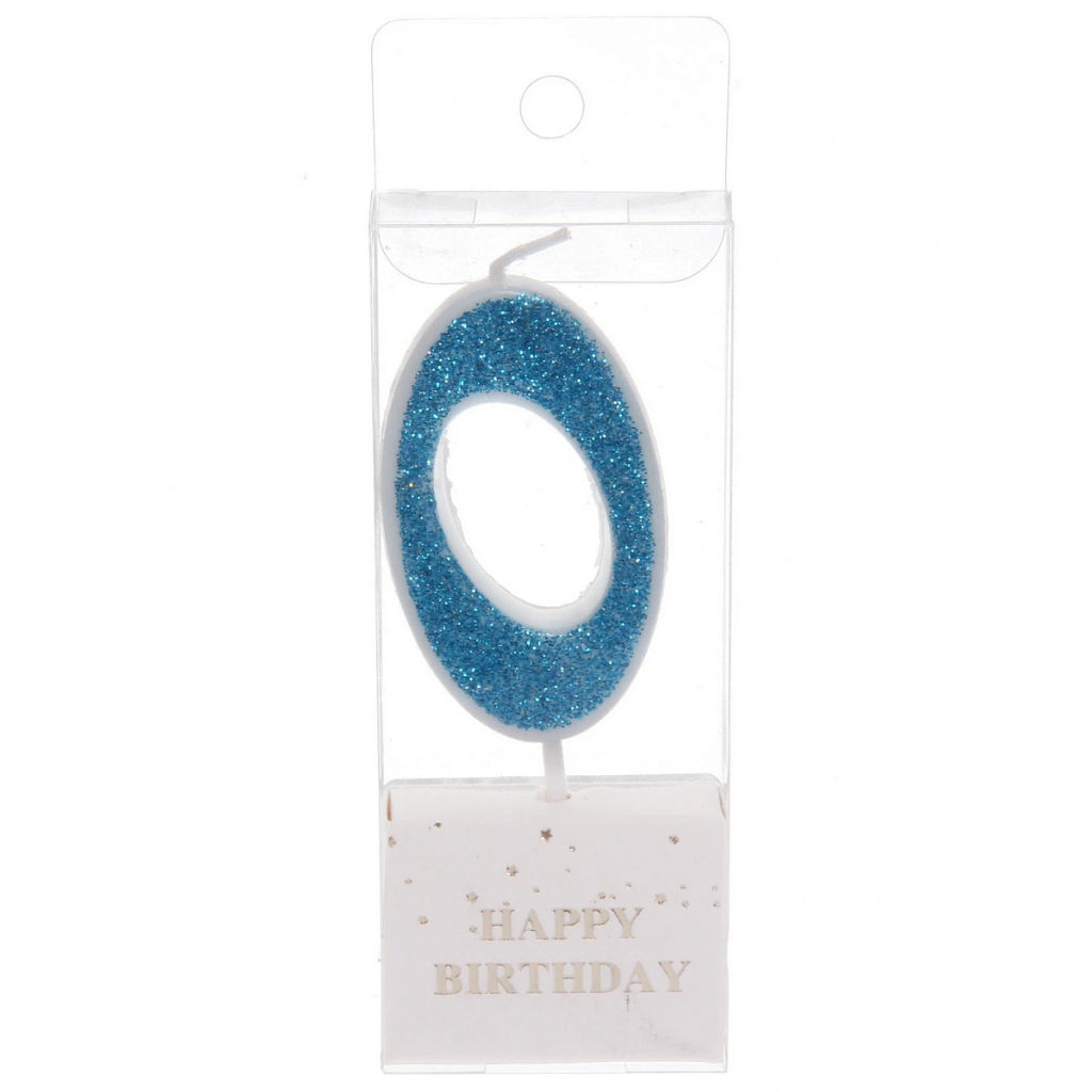 Цена за 10 шт. Свеча для торта Цифра Иллюзия "0" 9.5 см, голубой