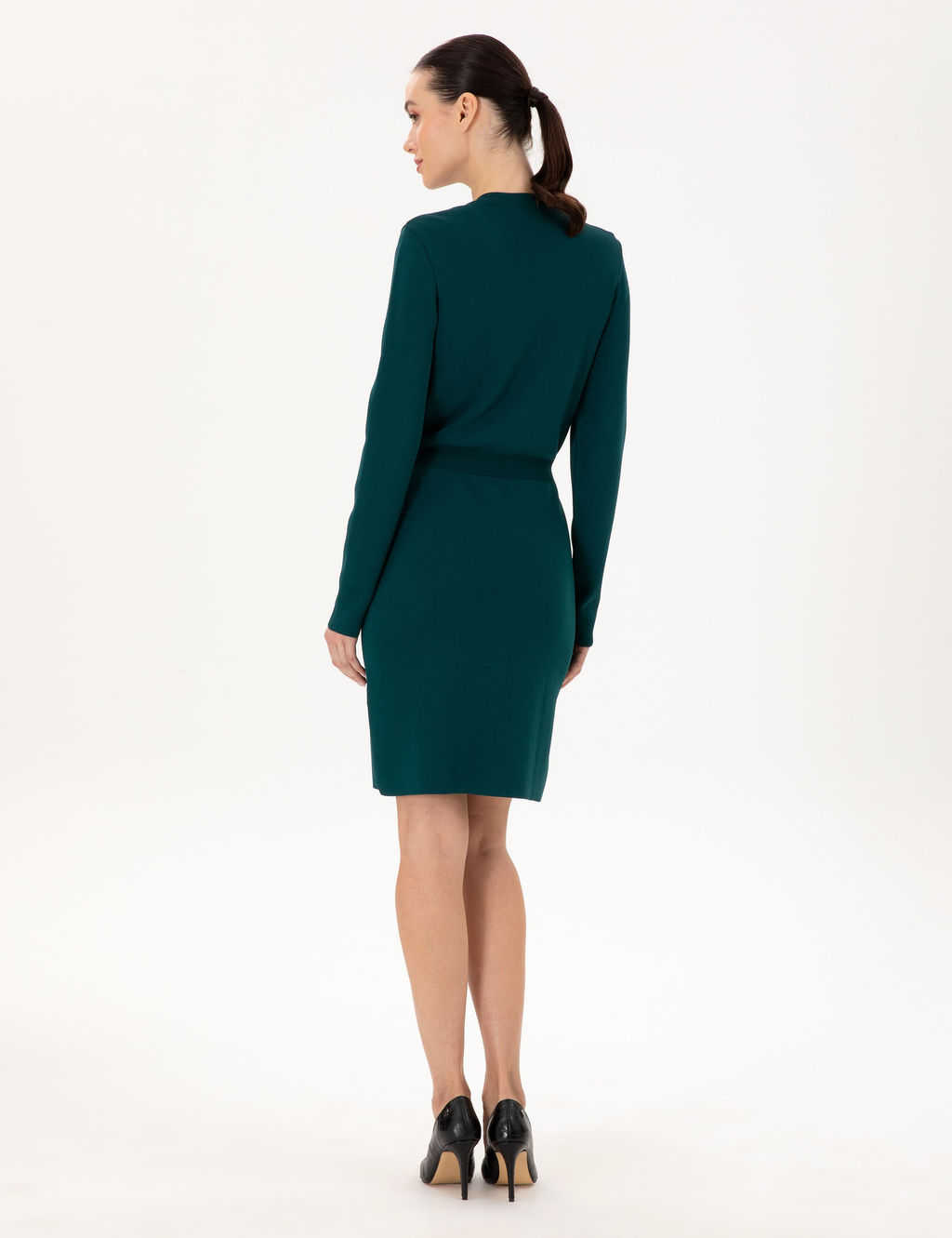 Koyu Ye_il Slim Fit Triko Elbise
