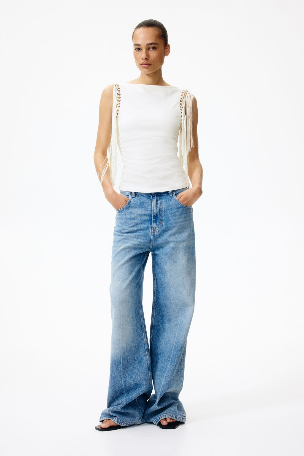 Top con escote barco y ribete de flecos - H&m фото 5