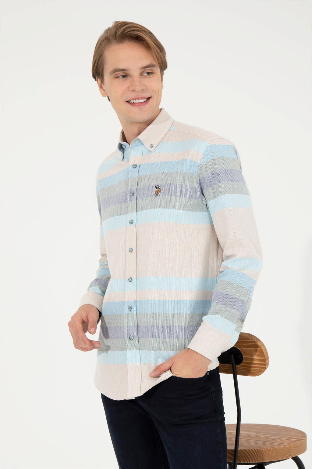 Мужская синяя скидка рубашки с длинным рукавом в корзине - U.s. polo assn фото 4