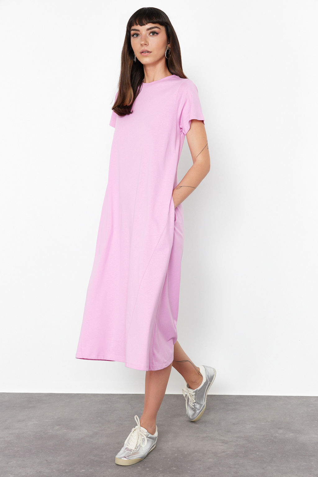 TRENDYOLMILLA Siyah Cepli Premium Bisiklet Yaka A-Line Orme Midi Elbise TWOSS24EL00169 фото 33