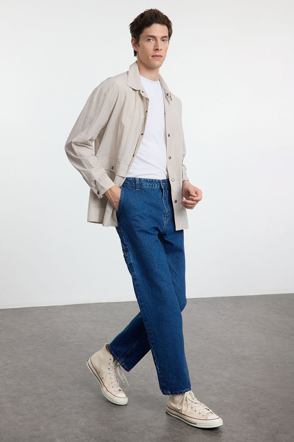 TRENDYOL MAN Orta Mavi %100 Pamuk Loose Fit Carpenter Bol Kot Pantolon Jeans TMNAW25JE00001 - Trendyolmilla фото 3