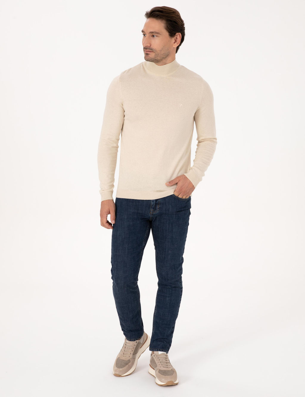 Bej Slim Fit Basic Kazak - Cacharel фото 4