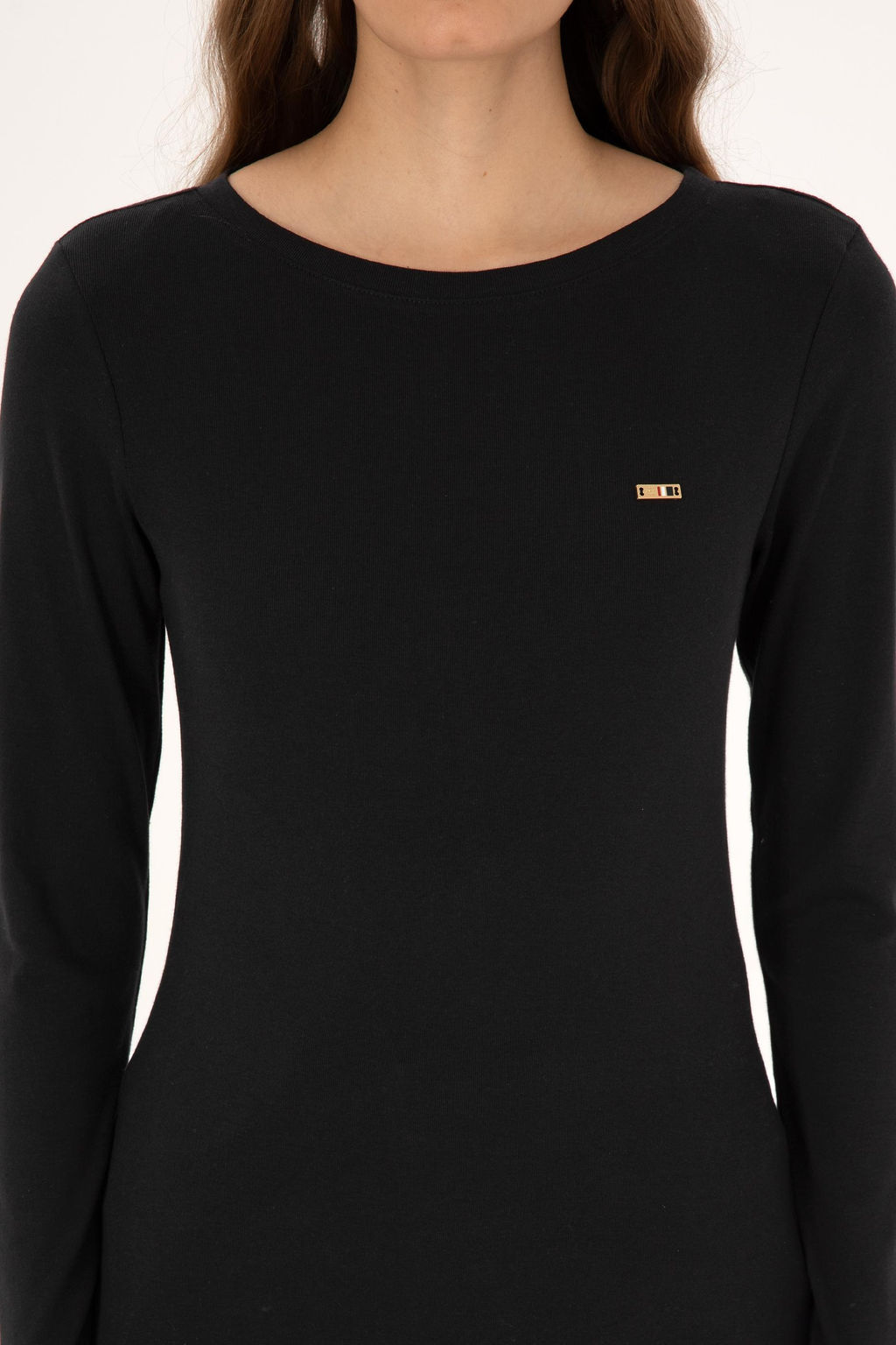 Kad_n Siyah Slim Bisiklet Yaka Basic Sweatsh_rt