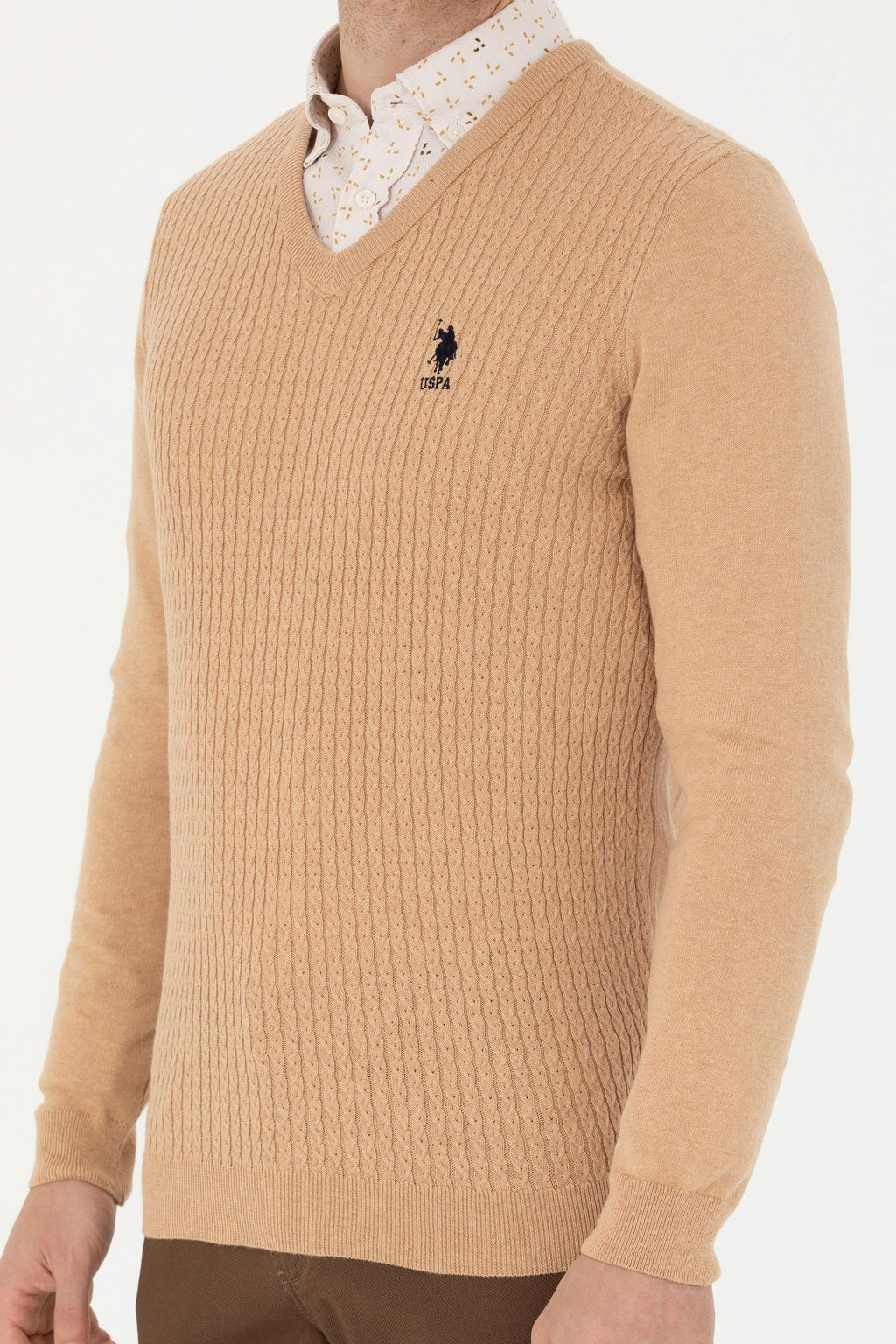 Свитер мужской U.S. Polo Assn песочный меланж хлопок  фото 13