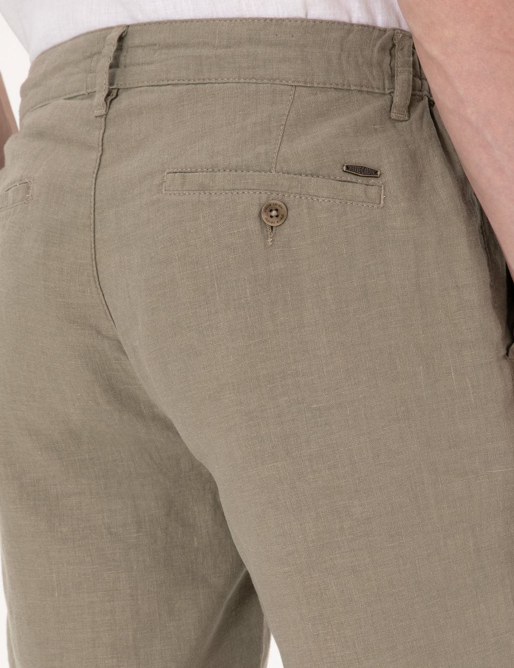 Haki Slim Fit %100 Keten Beli Lastikli Ba_c_kl_ Dokuma _ort