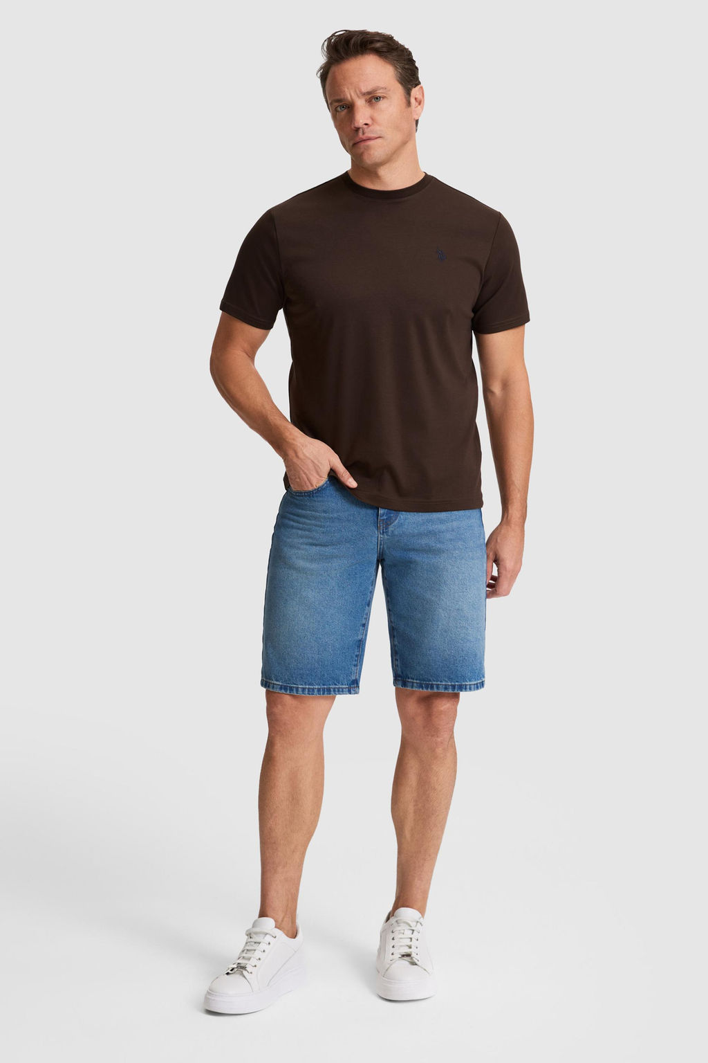 Erkek Koyu Kahverengi Regular Fit Bisiklet Yaka Basic Ti__rt