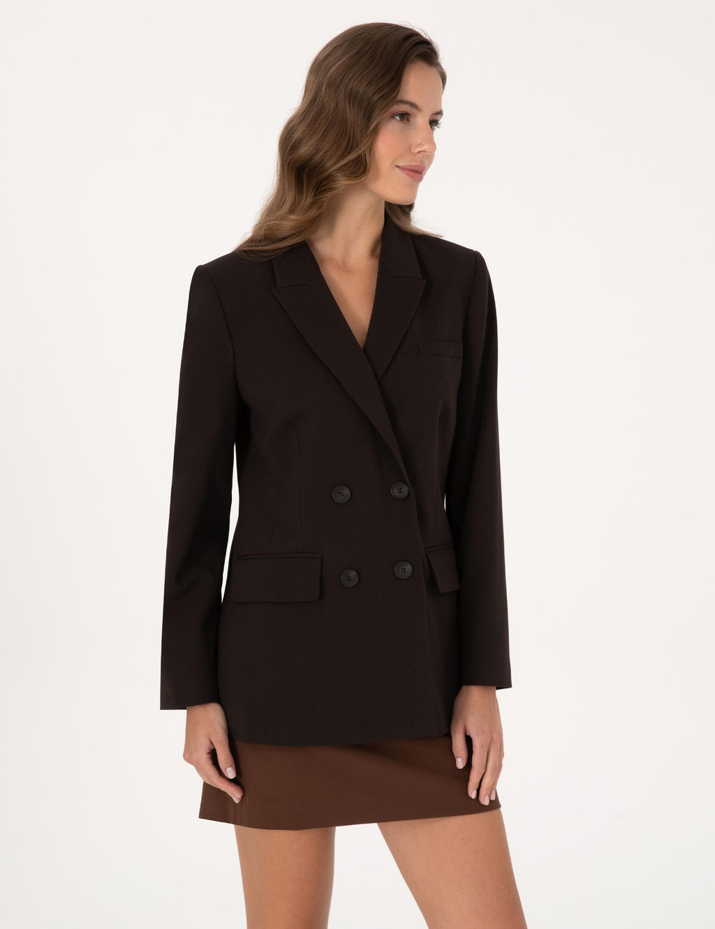 Koyu Kahverengi Regular Fit Kruvaze Ceket