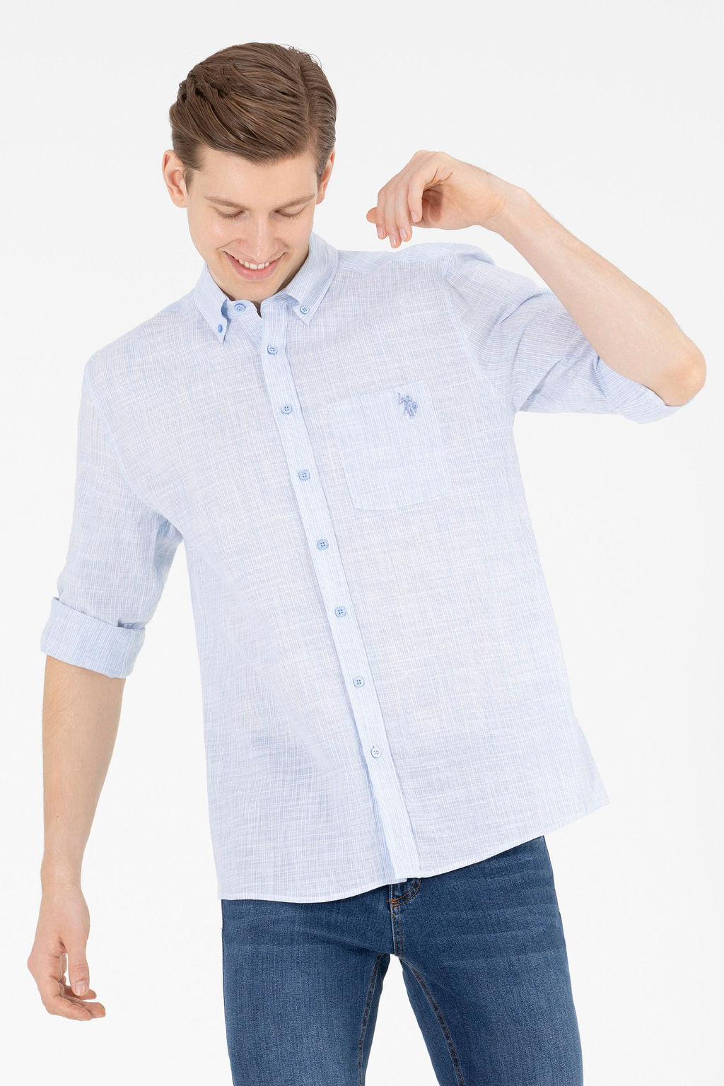 Мужская синяя рубашка с длинным рукавом - U.s. polo assn фото 15