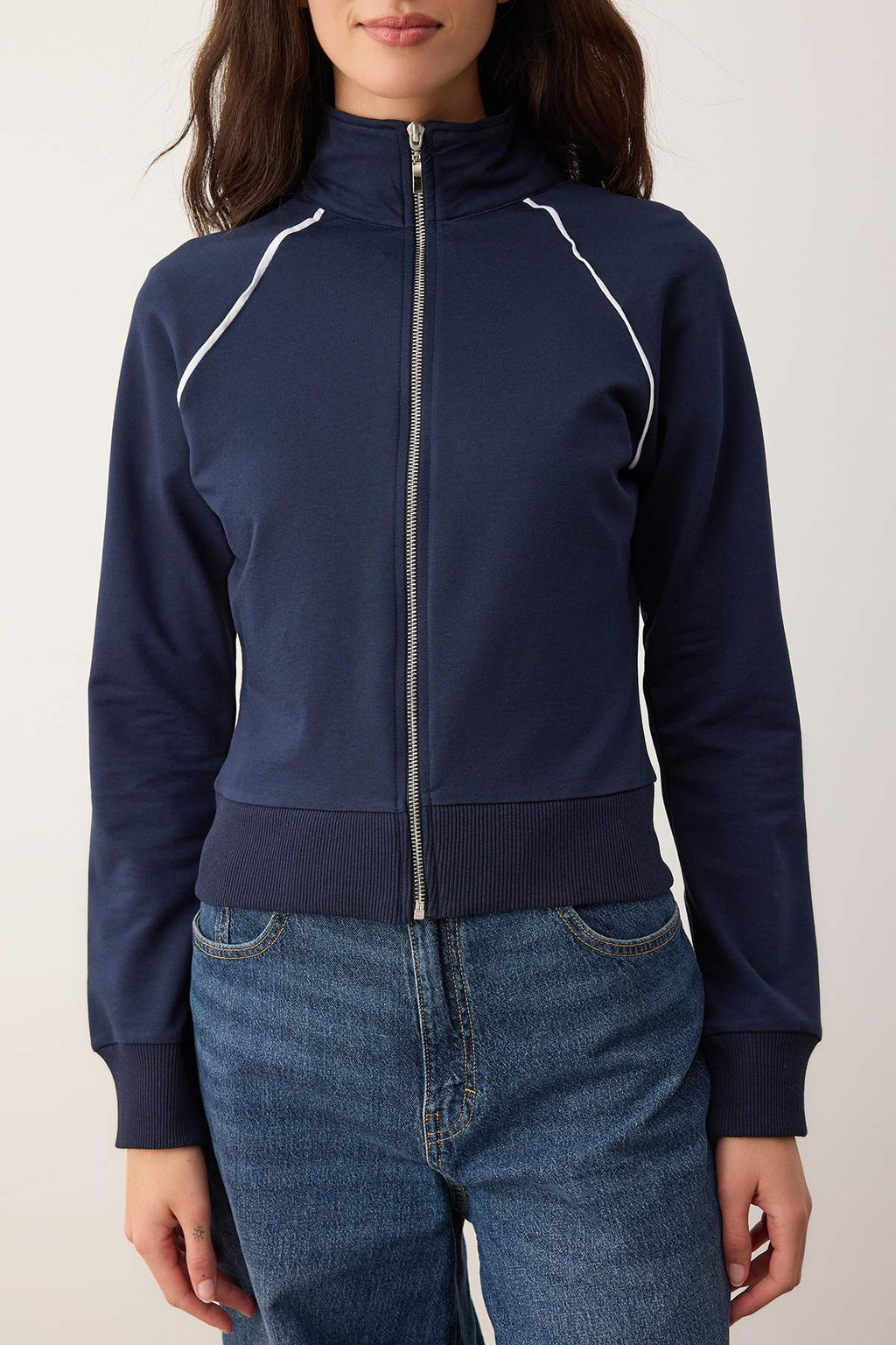 Lacivert Fitted/Vucuda Oturan Biyeli Full Fermuarl? Orme Sweatshirt TWOAW26SW00190 - Trendyolmilla фото 3