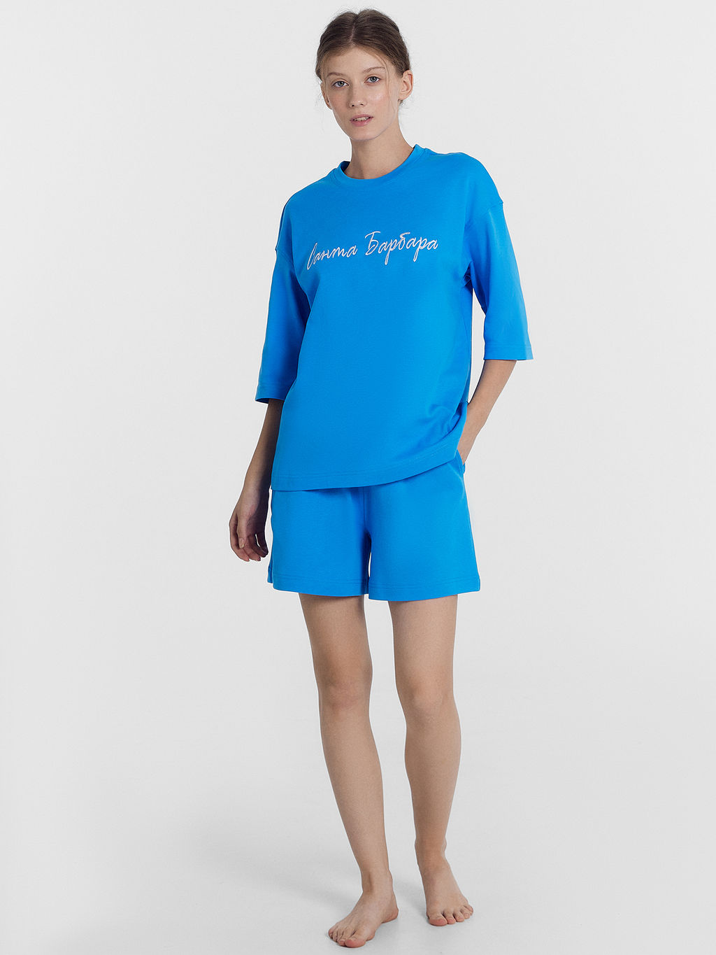 Комплект женский (футболка, шорты) лазурно-голубой лазурный голубой 592526 - Mark formelle фото 2