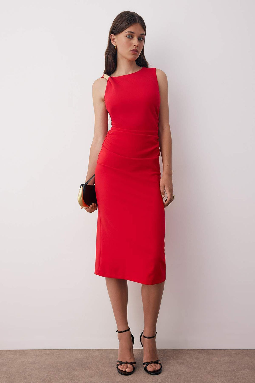 Siyah Duz Aksesuar Detayl? Midi Dokuma Elbise TWOAW26EL00076 - Trendyolmilla фото 5