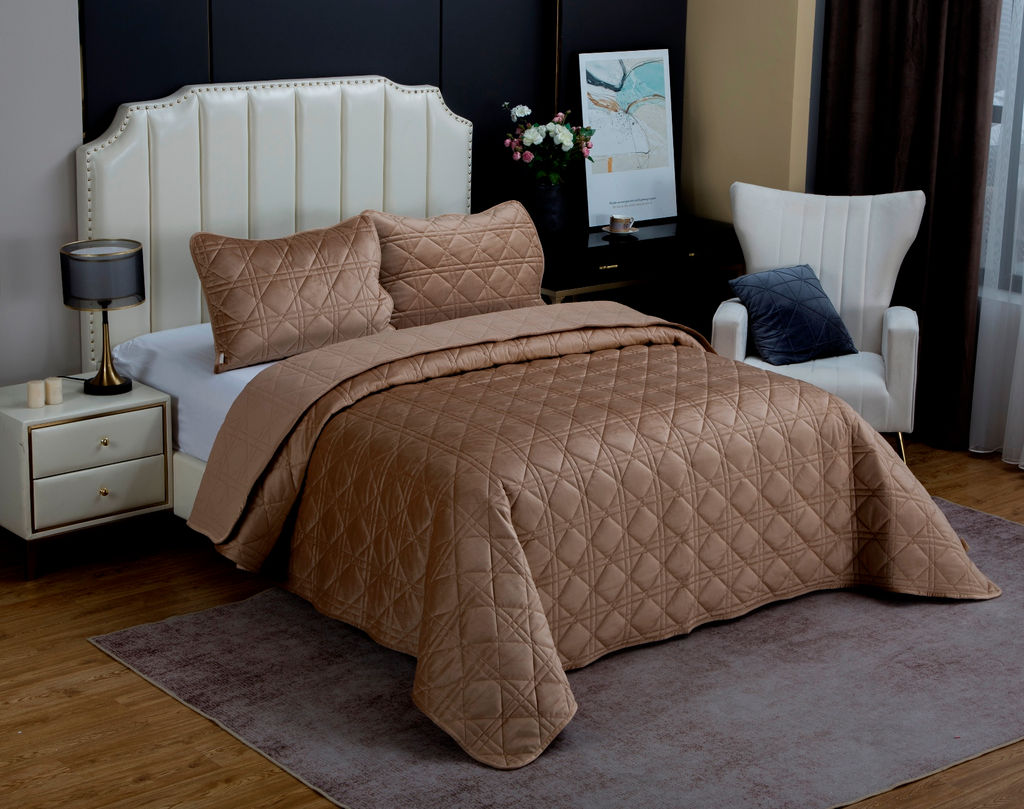 Стеганное покрывало Dori (кремовый капучино) 240х260см (1), 50х70см (2)