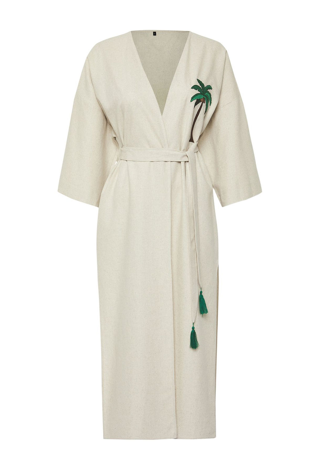 Bej Kusakl? Maxi Dokuma Nak?sl? Keten Kar?s?ml? Plaj Kimono&Kaftan TBESS20KM0051 - Trendyolmilla фото 12