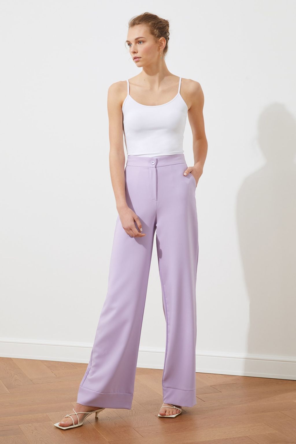 TRENDYOLMILLA Lila Wide Leg/Genis Paca Dokuma Kumas Pantolon TWOSS19ST0179  фото 7