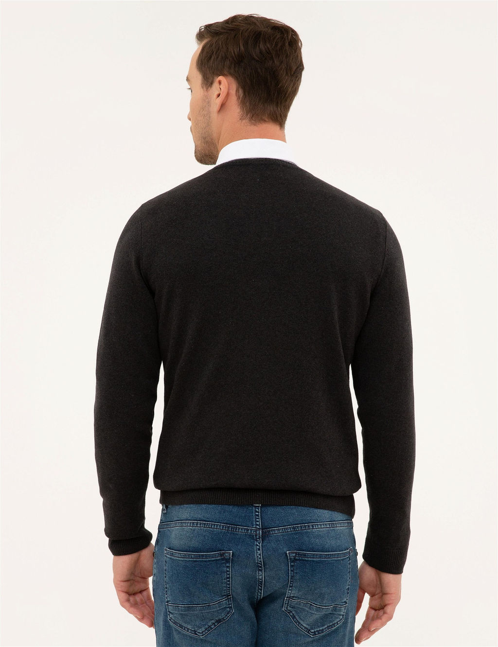 Antrasit Melanj Slim Fit V Yaka Basic Triko Kazak - Pierre cardin фото 4