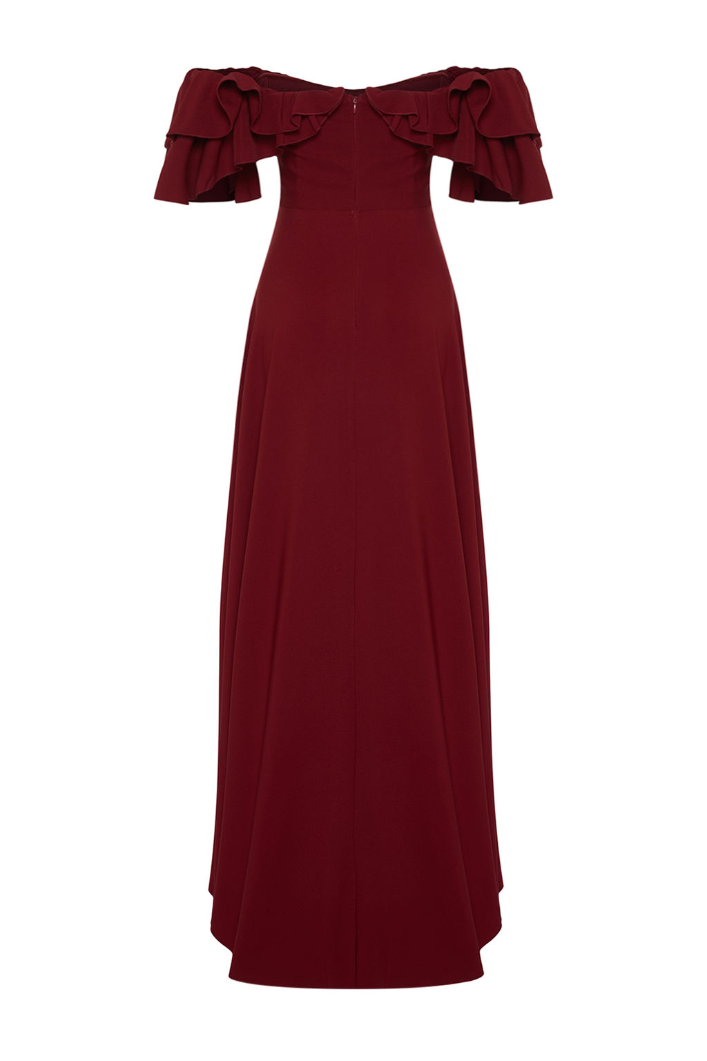 Bordo A-Kesim Volanl? Dokuma Uzun S?k Abiye Elbise TPRSS24AE00054
