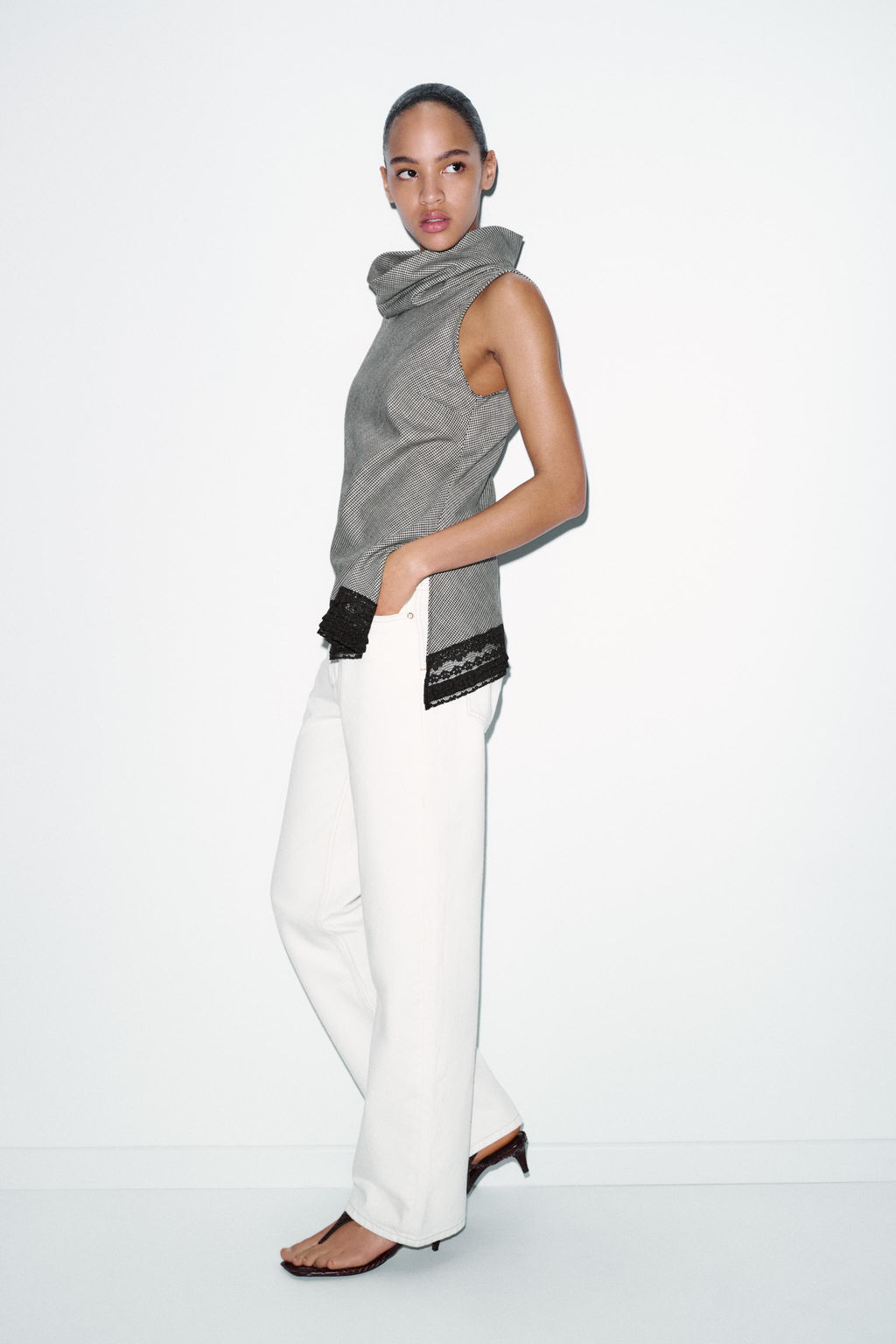 ASYMMETRIC HOUNDSTOOTH HEM LACE TOP - Zara фото 18