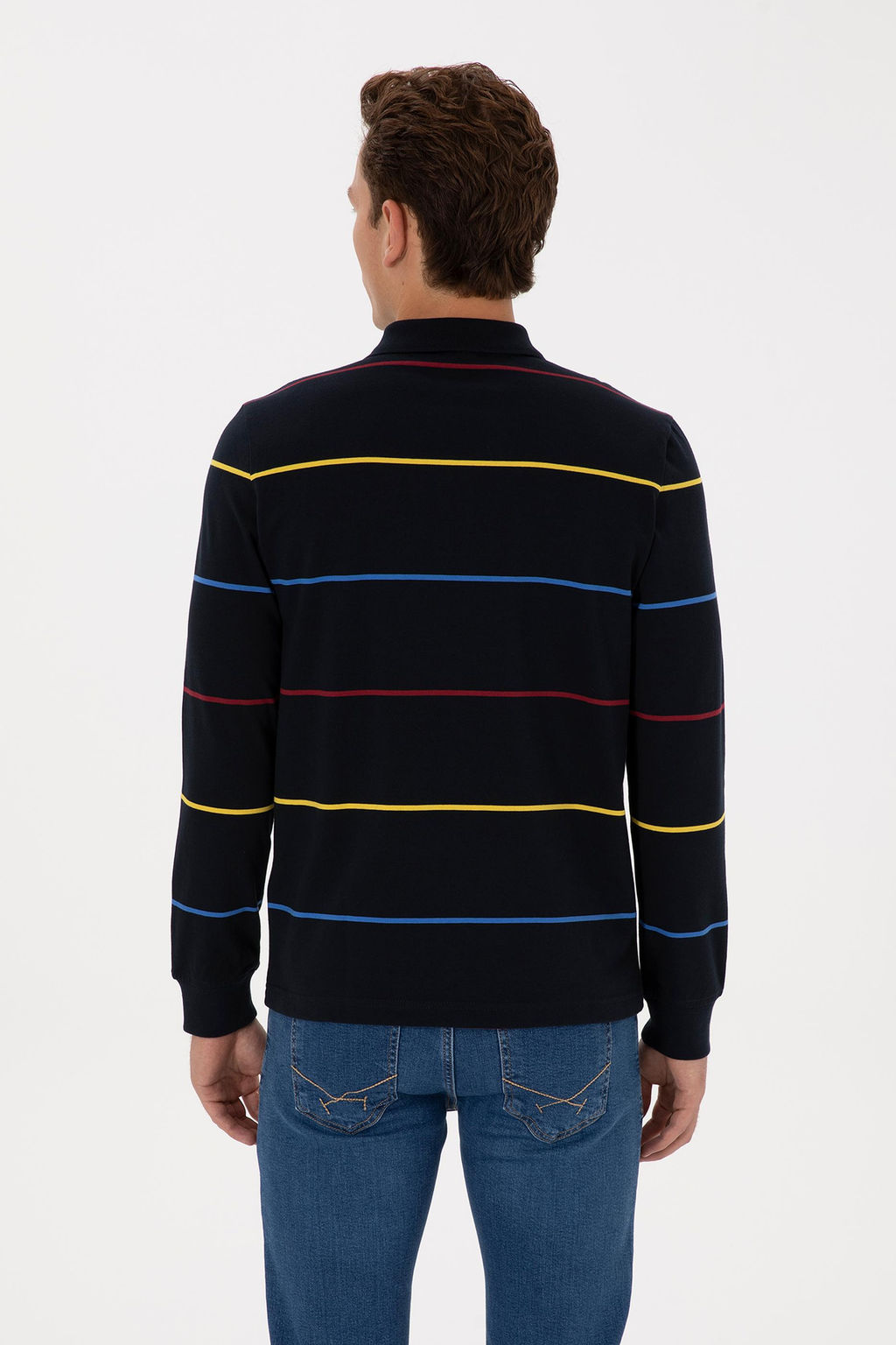 Erkek Regular Fit Polo Yaka Lacivert Sweatshirt