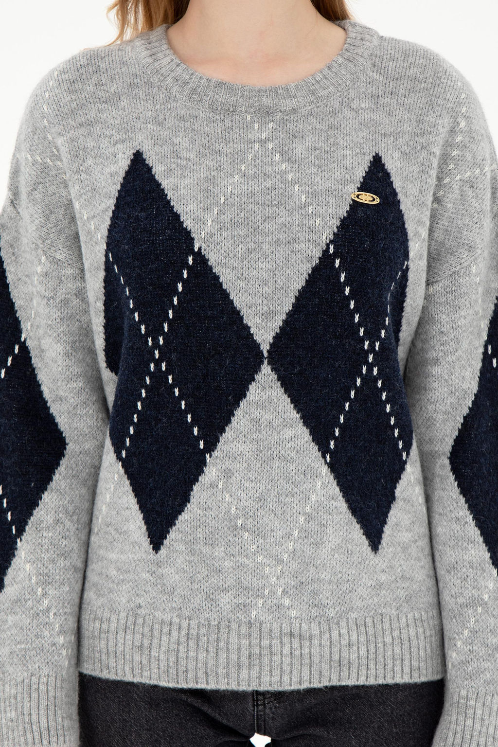 Женский серый меланжевый свитер с круглым вырезом Неожиданная скидка в корзине - U.s. polo assn фото 6