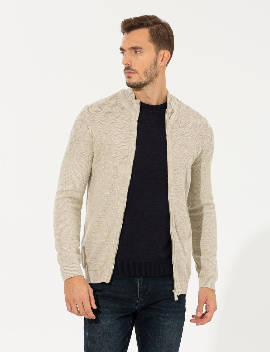 Kum Melanj Slim Fit Fermuarl_ Triko H_rka