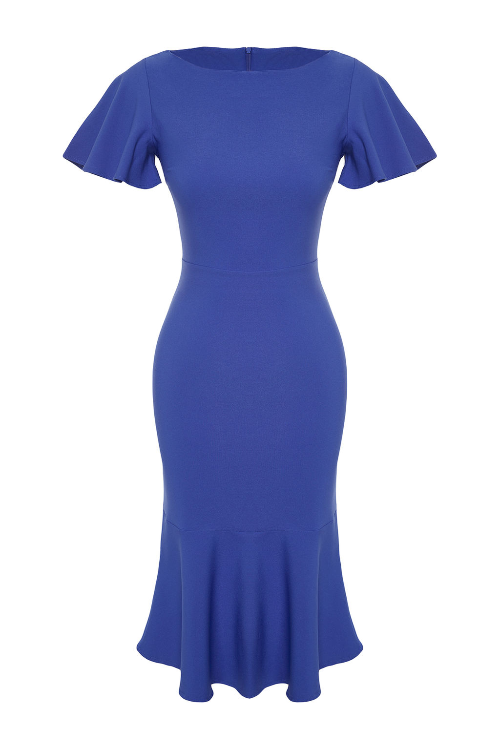 Indigo Fitted/Vucuda Oturan Volanl? Astarl? Midi Dokuma Elbise TWOSS20EL1342