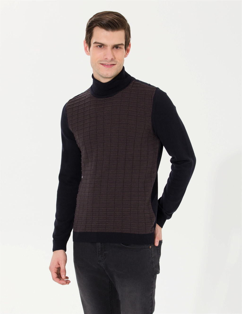 Lacivert Slim Fit Bal_k__ Yaka Triko Kazak
