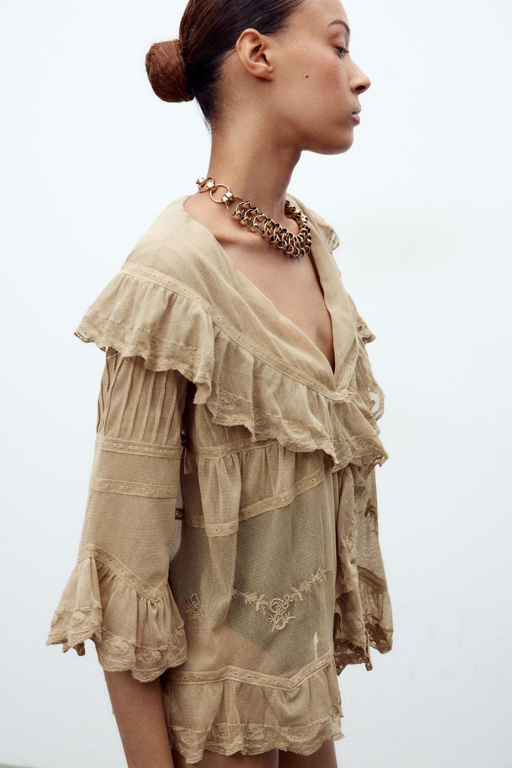 EMBROIDERED TULLE TOP WITH RUFFLES - Zara фото 3