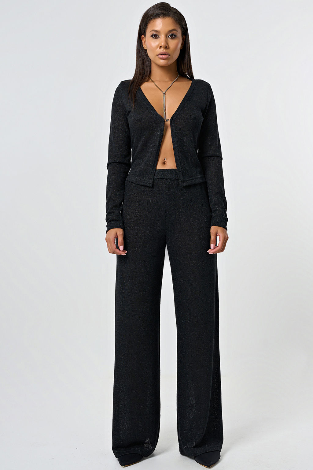 Брюки широкие из ажурного трикотажа с люрексом - Fly фото 4