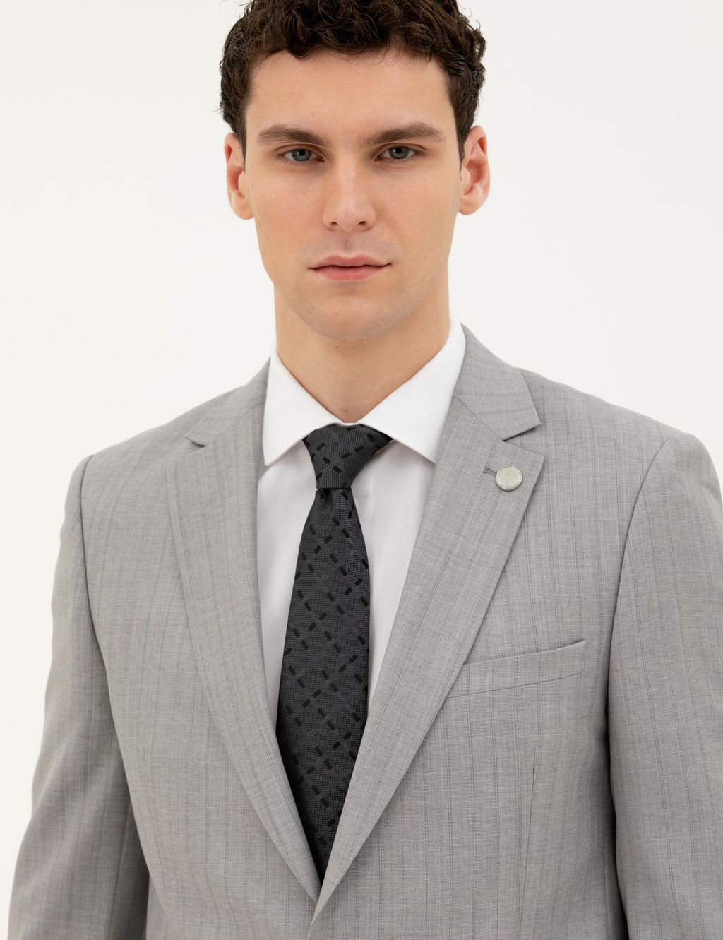 Gri Ex. Slim Fit %100 Y_n _izgili Tak_m Elbise