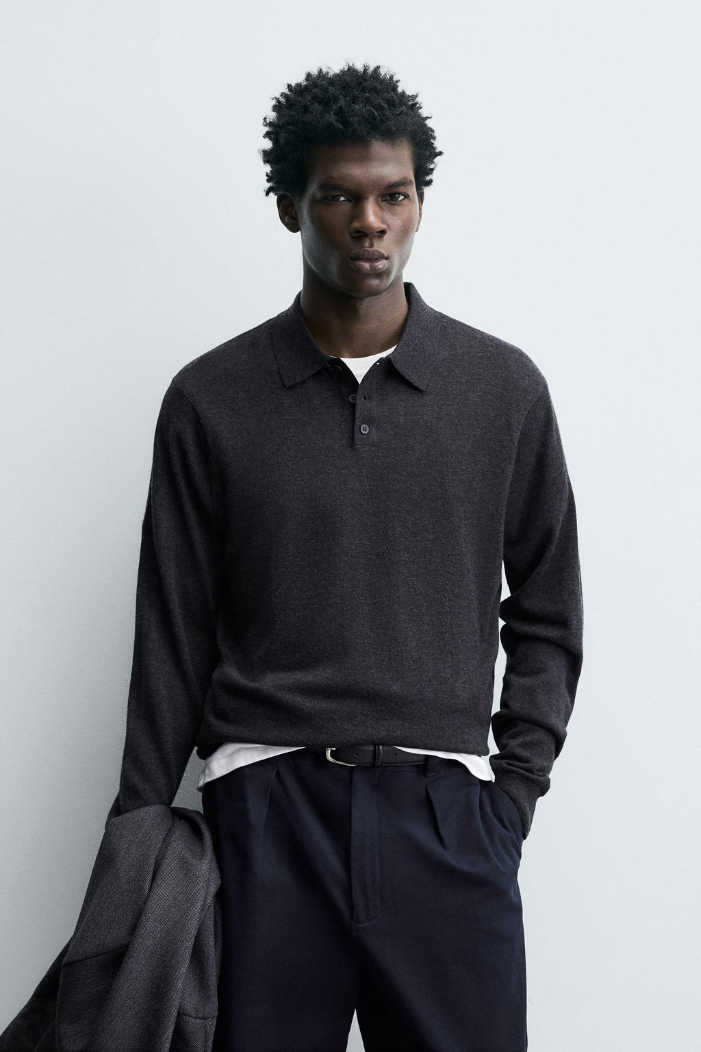 WOOL/SILK KNIT POLO SHIRT - Zara фото 2