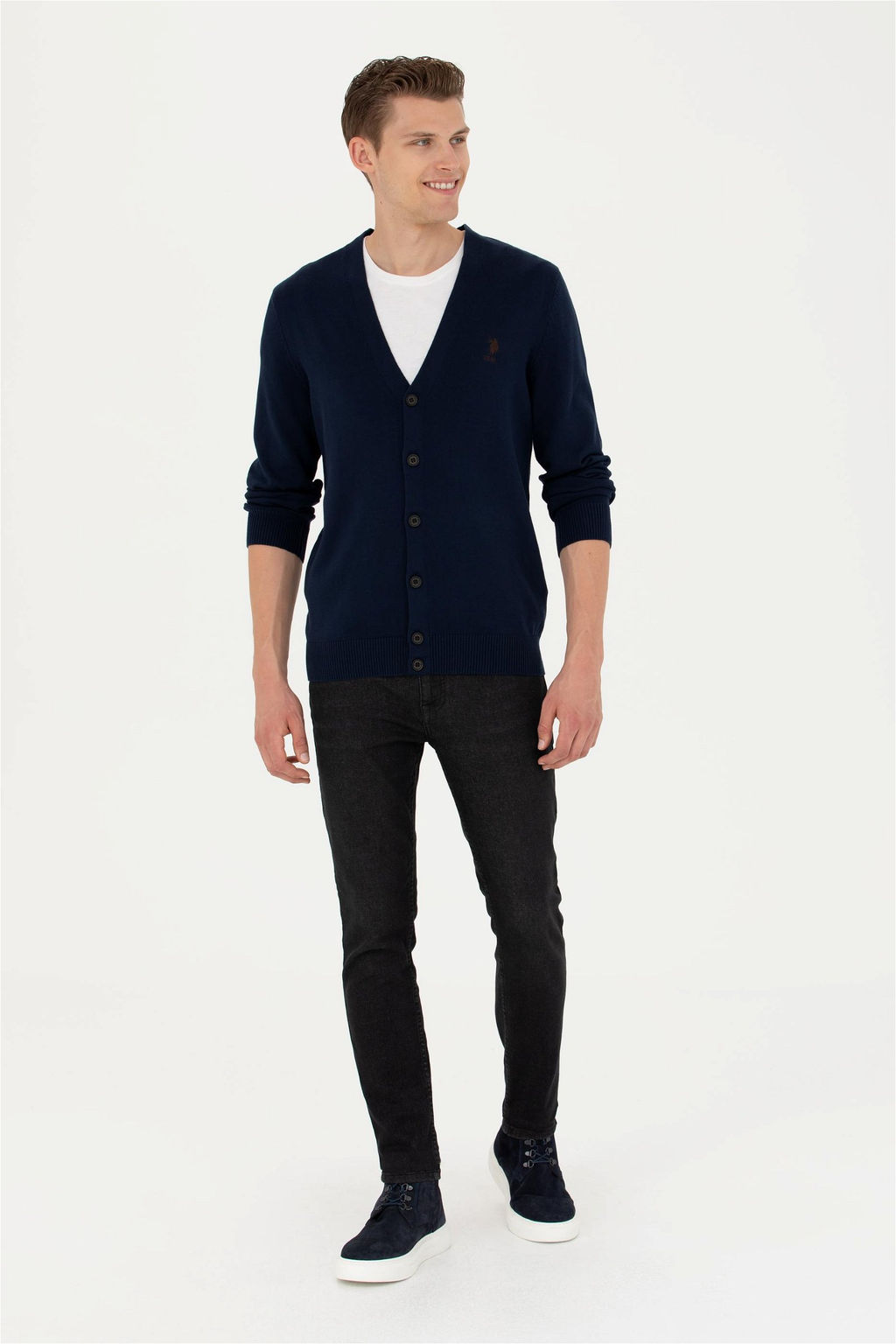 Мужской темно-синий базовый трикотажный кардиган - U.s. polo assn фото 11
