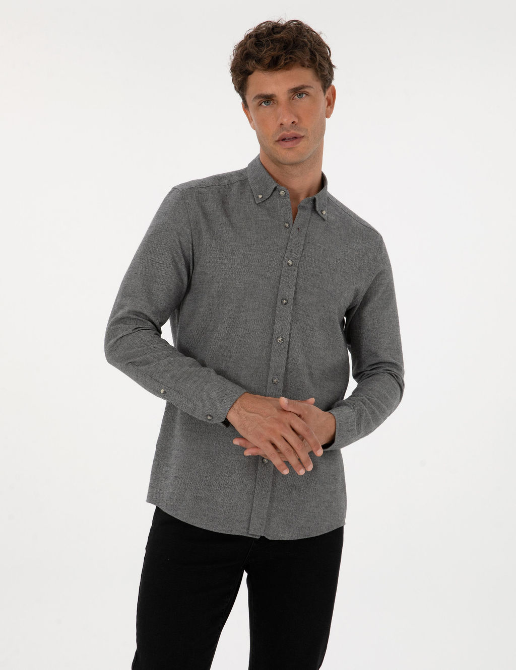 Gri Slim Fit Uzun Kollu G_mlek