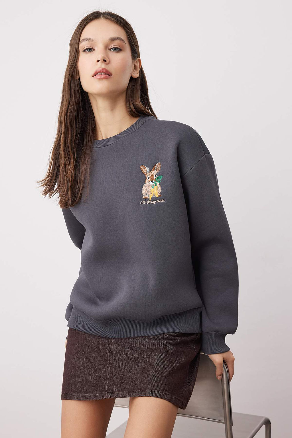 Antrasit Animal Nak?sl? Regular/Normal Kal?p Kal?n Ici Polarl? Orme Sweatshirt TWOAW24SW00196