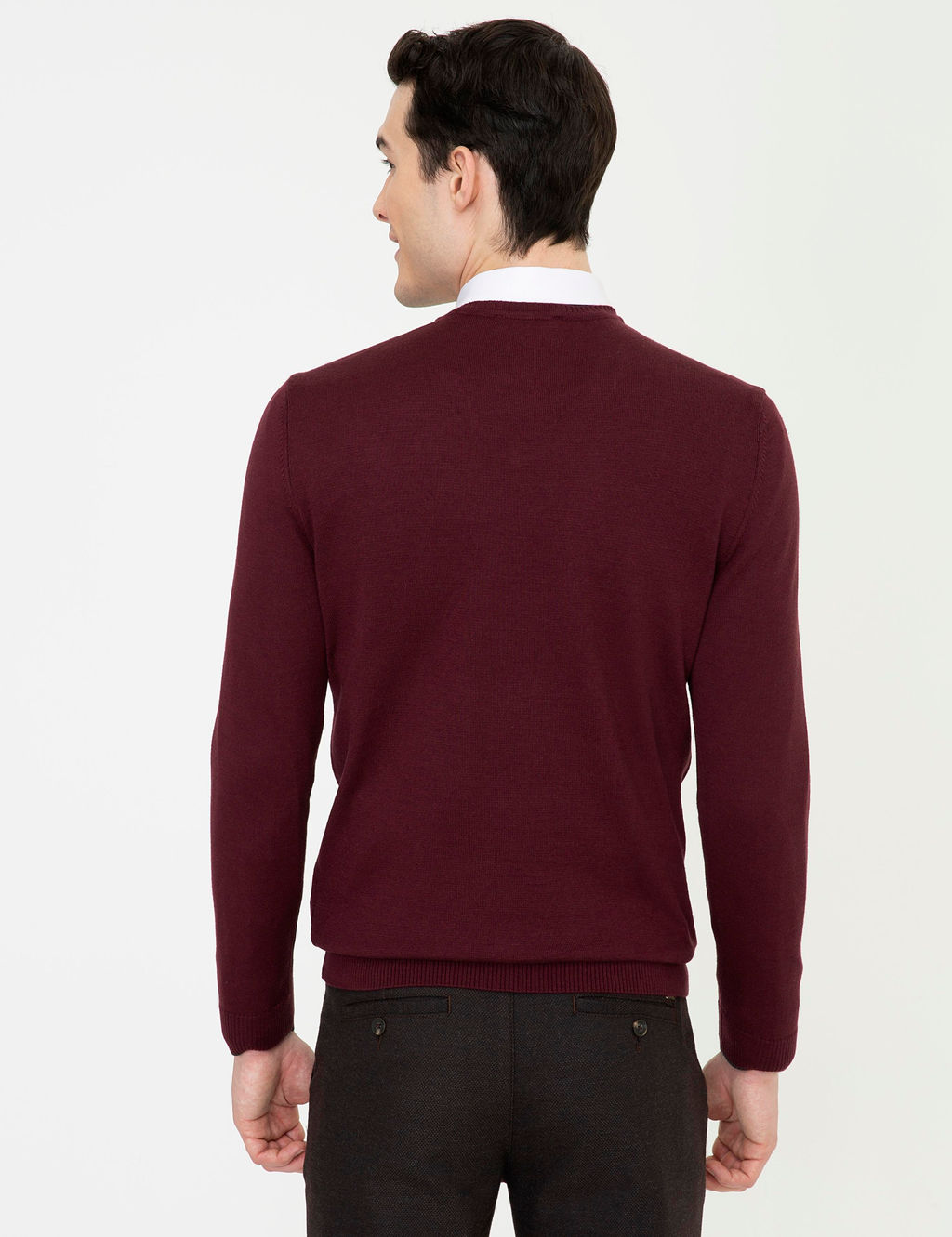Bordo Slim Fit V Yaka Basic Triko Kazak - Pierre cardin фото 4