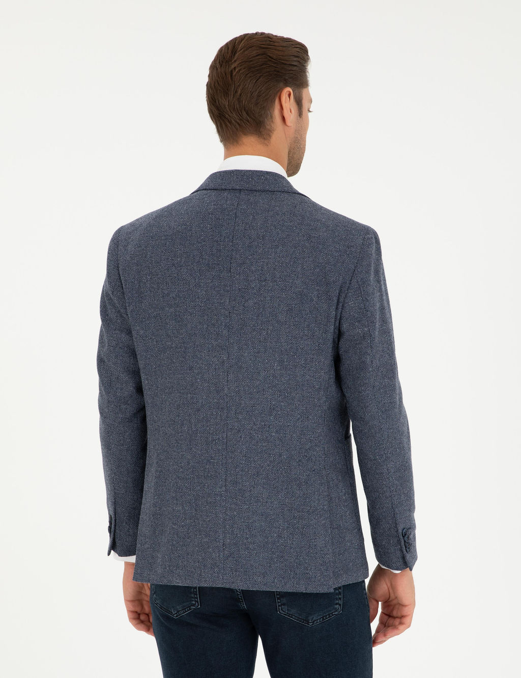 Lacivert Y_n Kar___ml_ Slim Fit Ceket