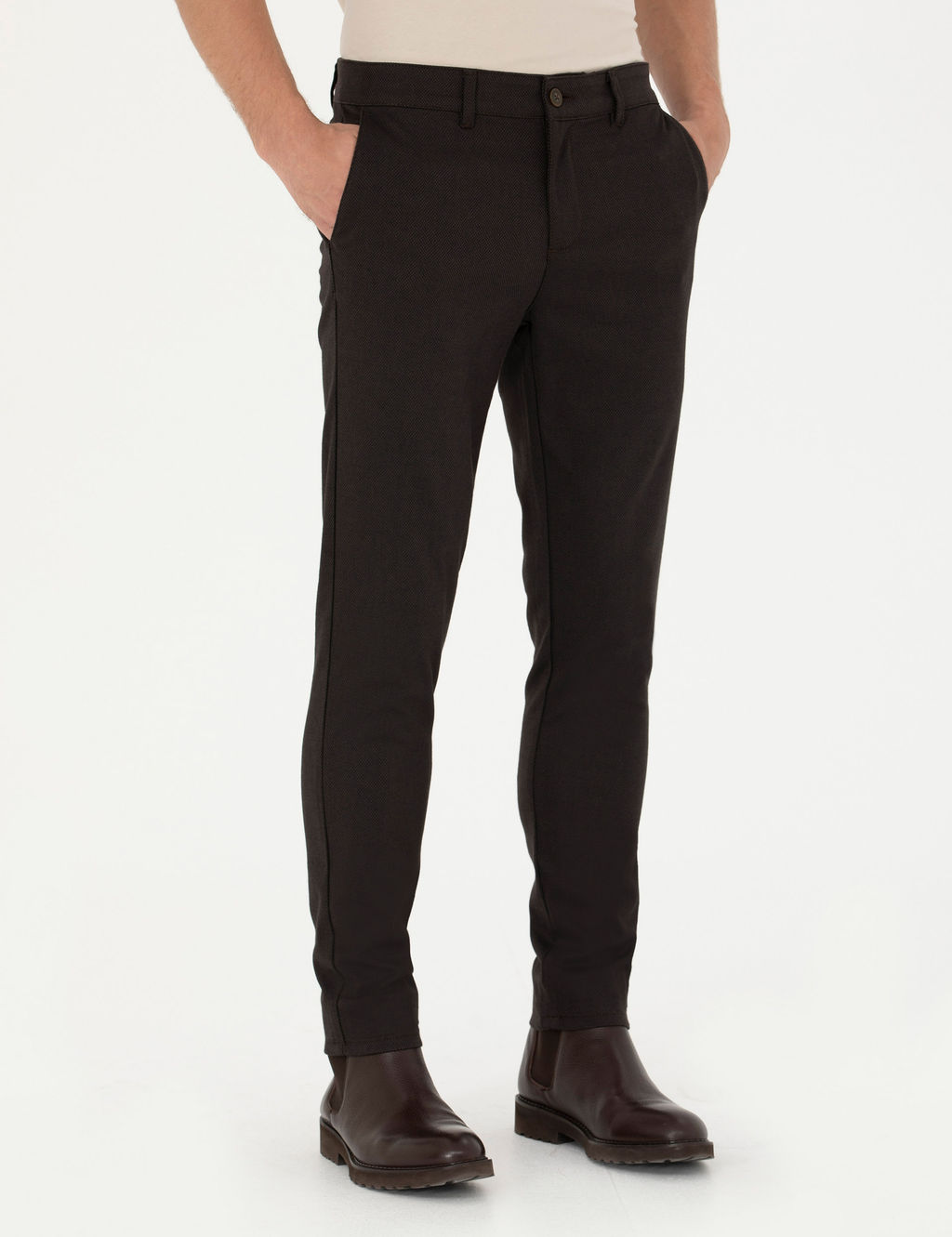 Koyu Kahverengi Arm_rl_ Slim Fit Kanvas Pantolon