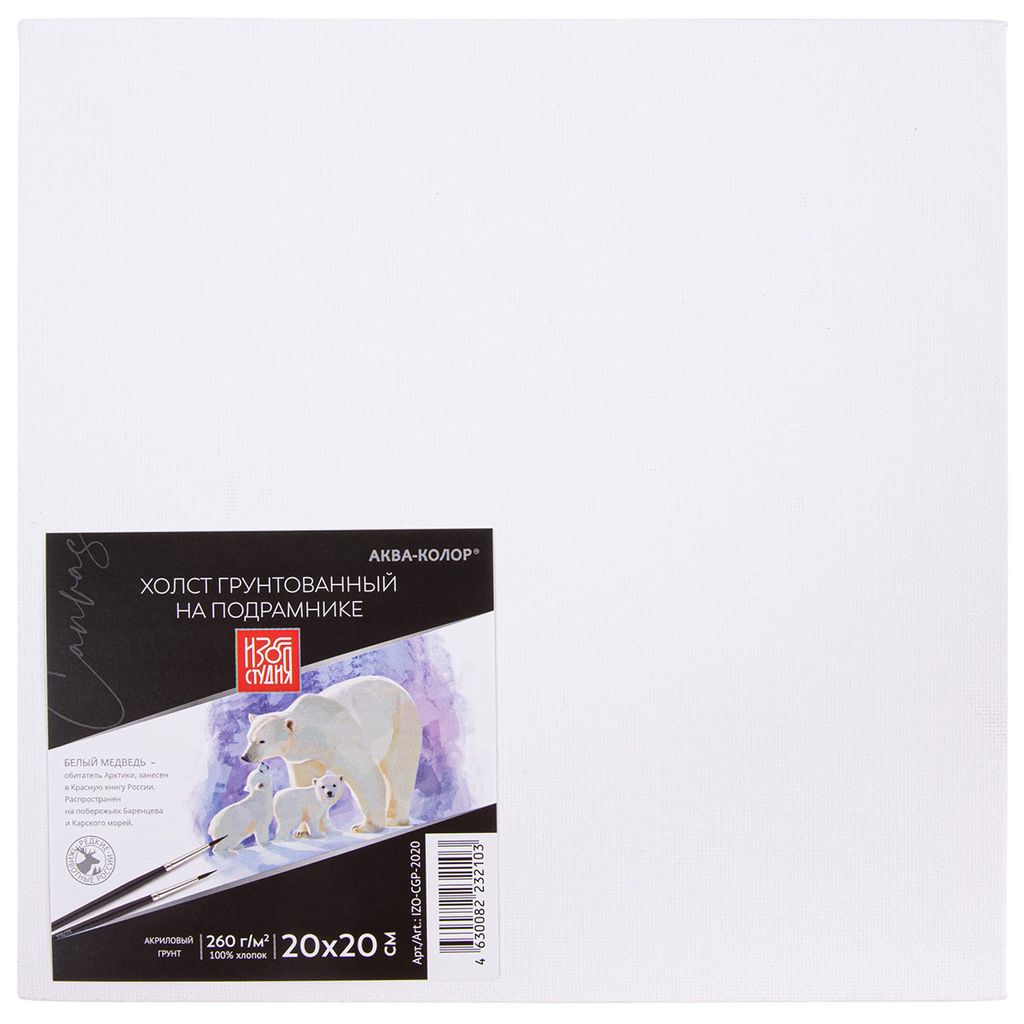 Холст грунтованный на подрамнике Аква-колор Изостудия IZO-CGP-2020 100% хлопок 20 х 20 см 260 г/кв.м мелкозернистый